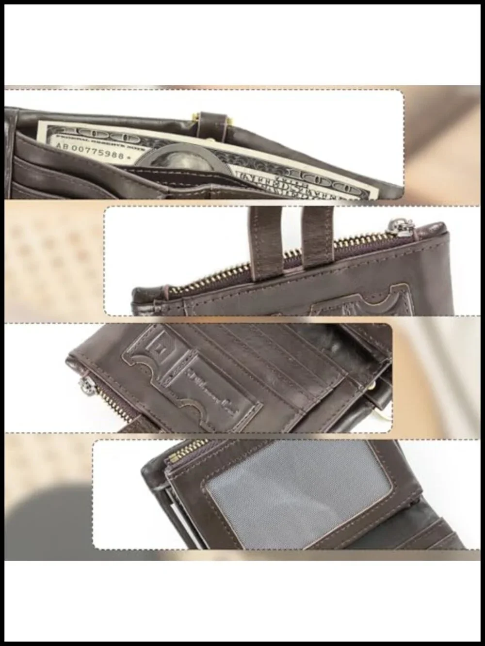 Genuine Leather Anti-Theft Wallet with Chain Men Biker Trifold RFID Wallet